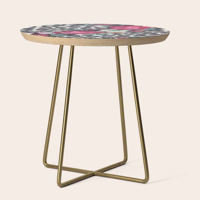 Vintage black white pink floral cheetah animal print Side Table Gallery Image 1