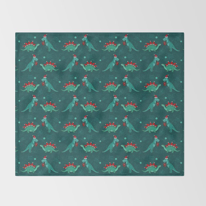 Cute Christmas Dinosaurs Dinos Dinosaur Throw Blanket Gallery Image 2