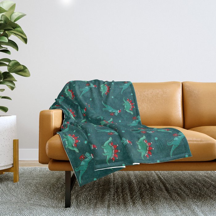 Cute Christmas Dinosaurs Dinos Dinosaur Throw Blanket Gallery Image 1