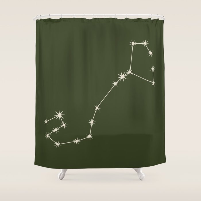 Scorpio Zodiac Star Constellation Line Art Moss Green Shower Curtain Gallery Image 1