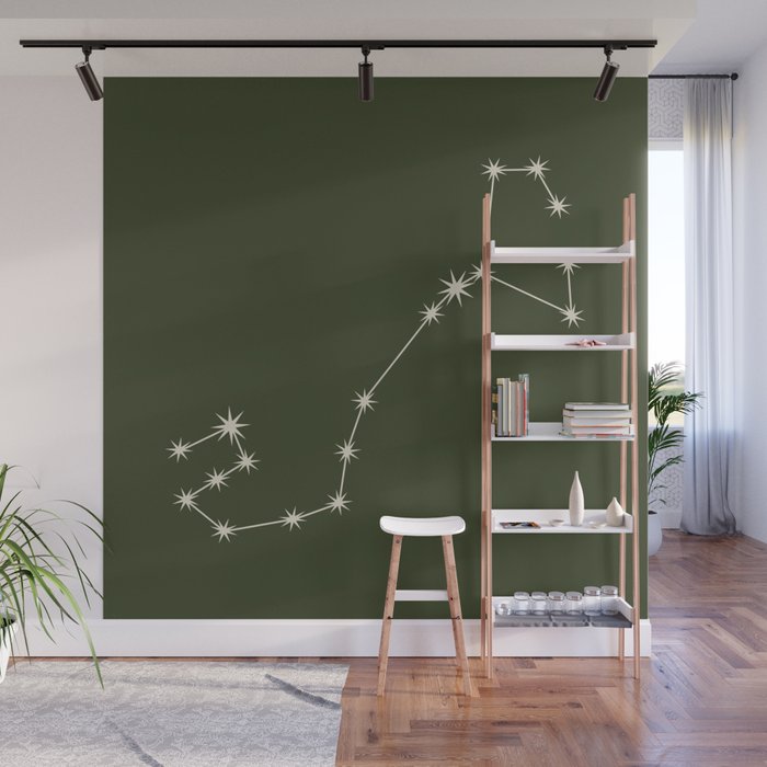 Scorpio Zodiac Star Constellation Line Art Moss Green Wall Mural Gallery Image 1