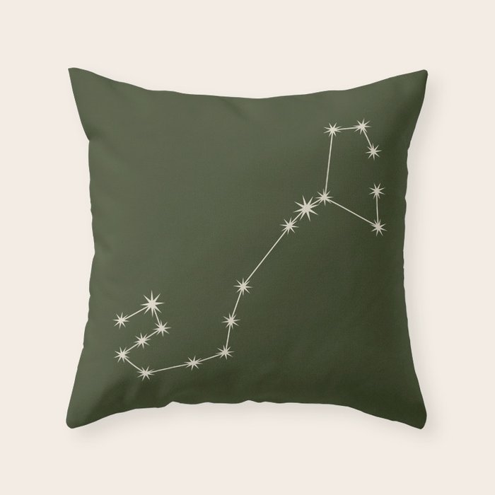 Scorpio Zodiac Star Constellation Line Art Moss Green Throw Pillow Gallery Image 6