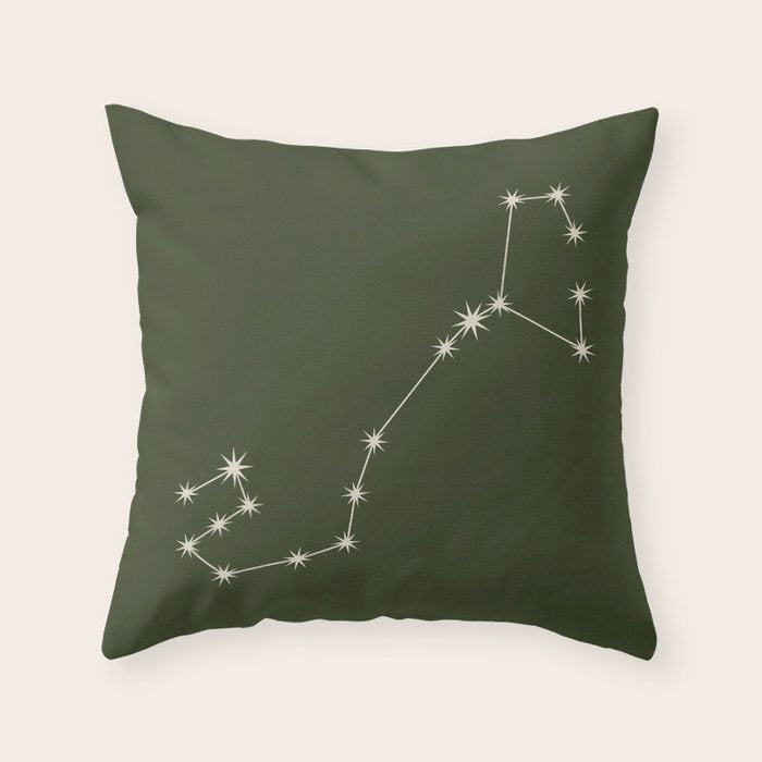 Scorpio Zodiac Star Constellation Line Art Moss Green Throw Pillow Gallery Image 6
