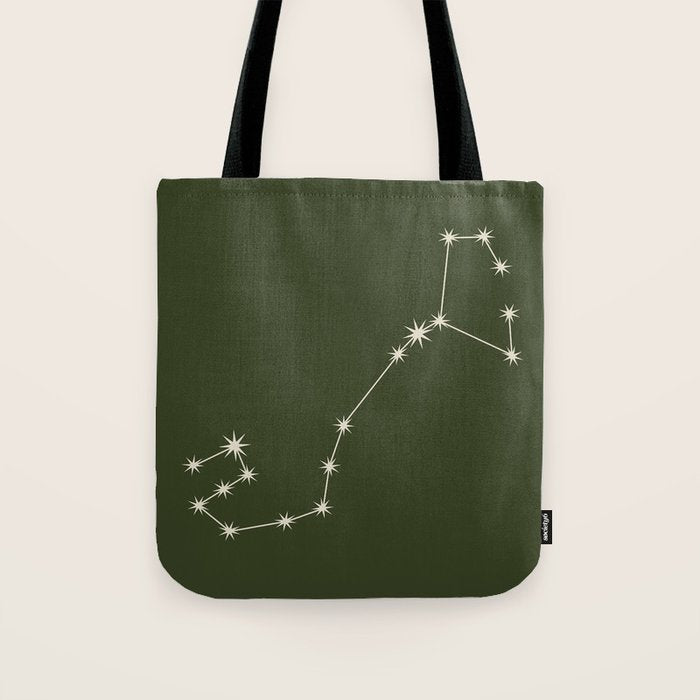 Scorpio Zodiac Star Constellation Line Art Moss Green Tote Bag Gallery Image 1