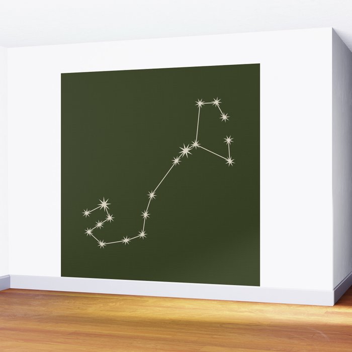 Scorpio Zodiac Star Constellation Line Art Moss Green Wall Mural Gallery Image 2
