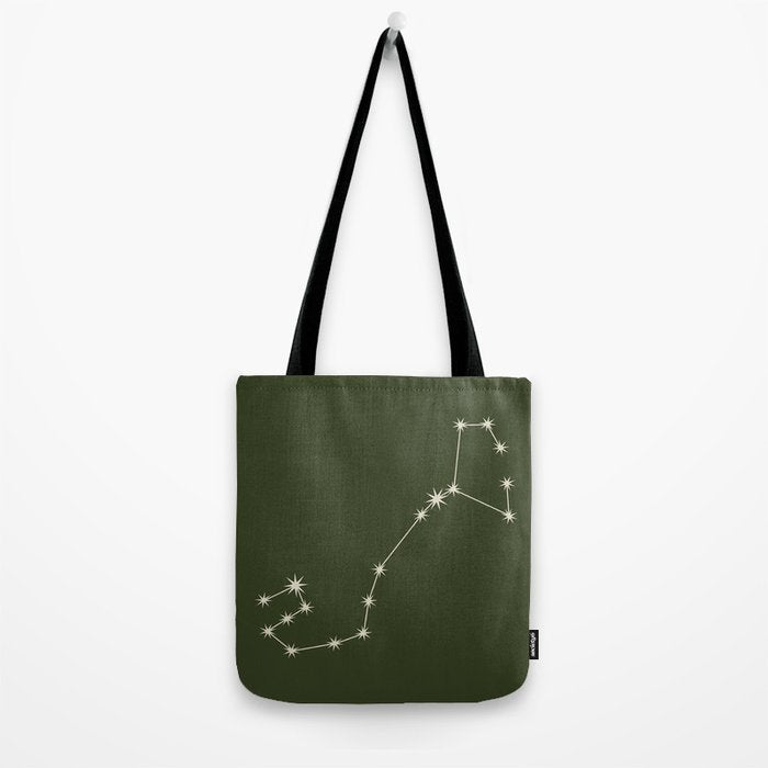Scorpio Zodiac Star Constellation Line Art Moss Green Tote Bag Gallery Image 2