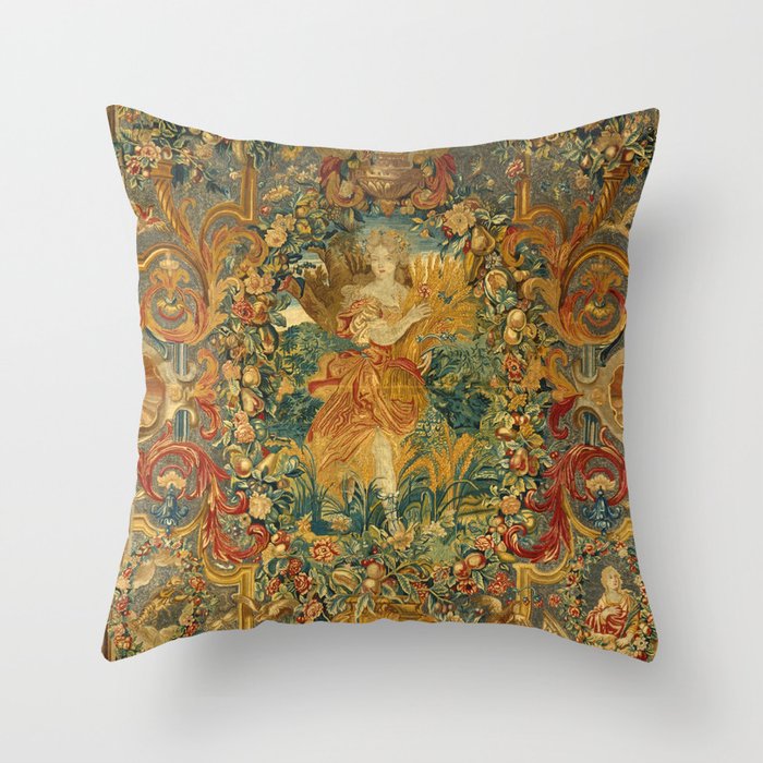 Vintage Embroidery Tapestry- Seasons of Elements Summer Throw Pillow Gallery Image 6