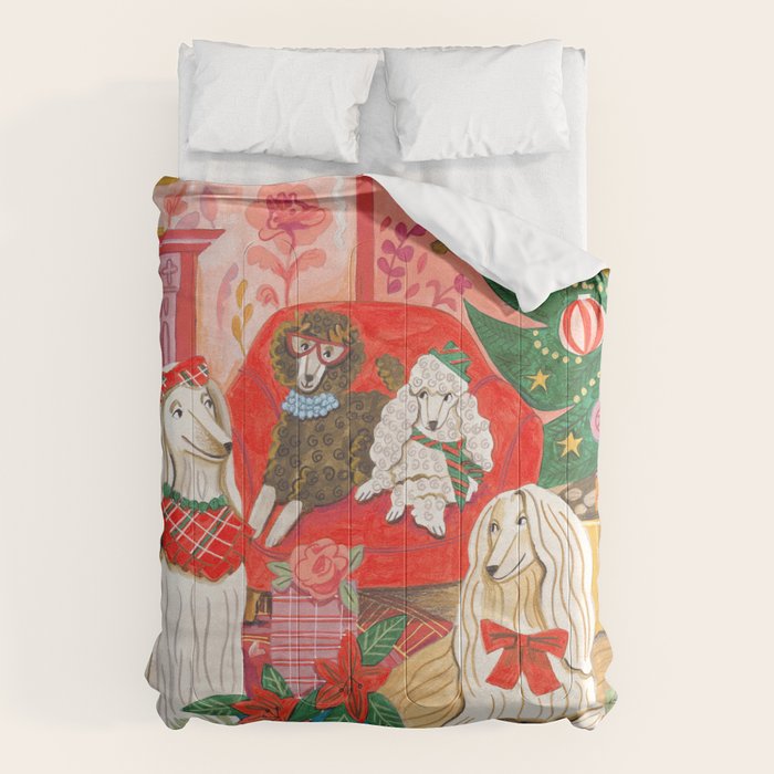 Dogs in cosy living room in bright colours Comforter Gallery Image 1