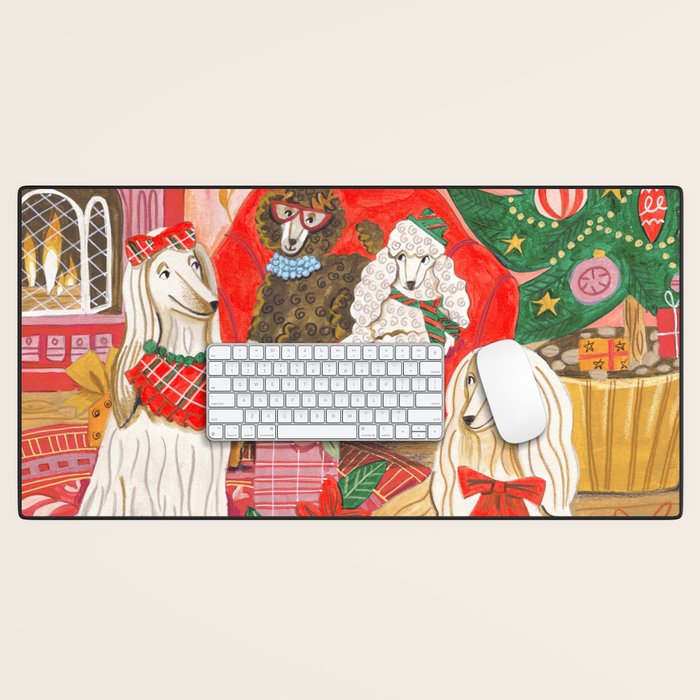 Dogs in cosy living room in bright colours Desk Mat Gallery Image 1
