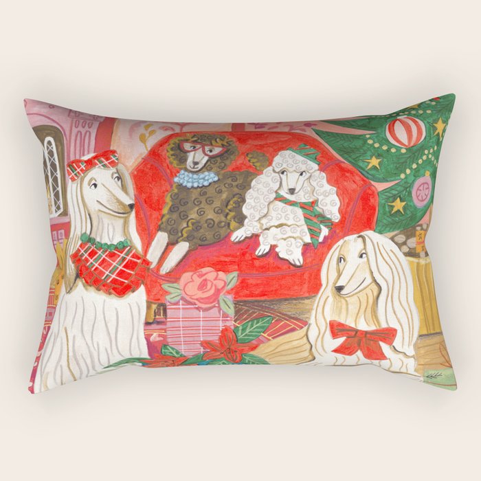 Dogs in cosy living room in bright colours Rectangular Pillow Gallery Image 1