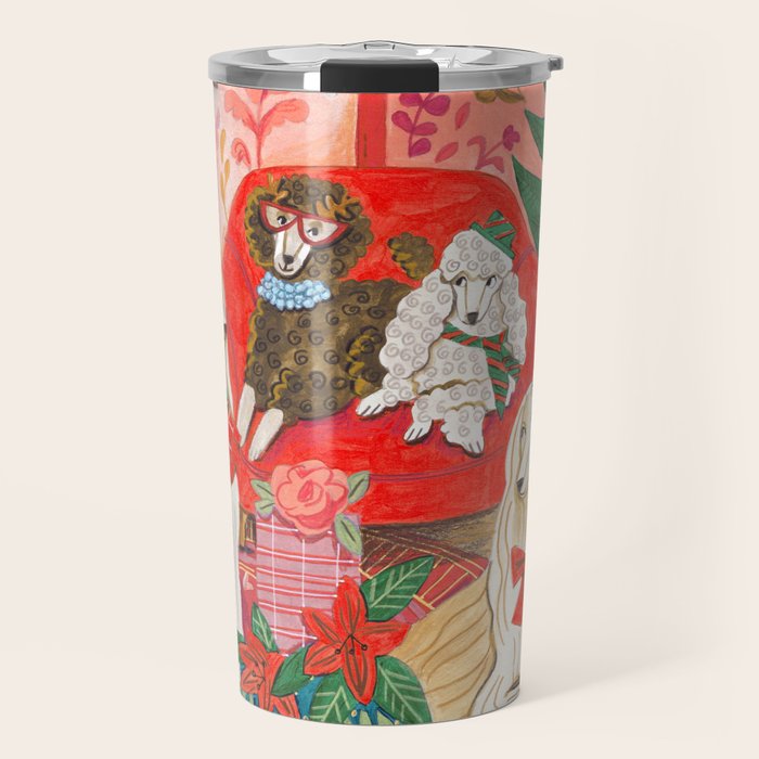 Dogs in cosy living room in bright colours Travel Mug Gallery Image 1