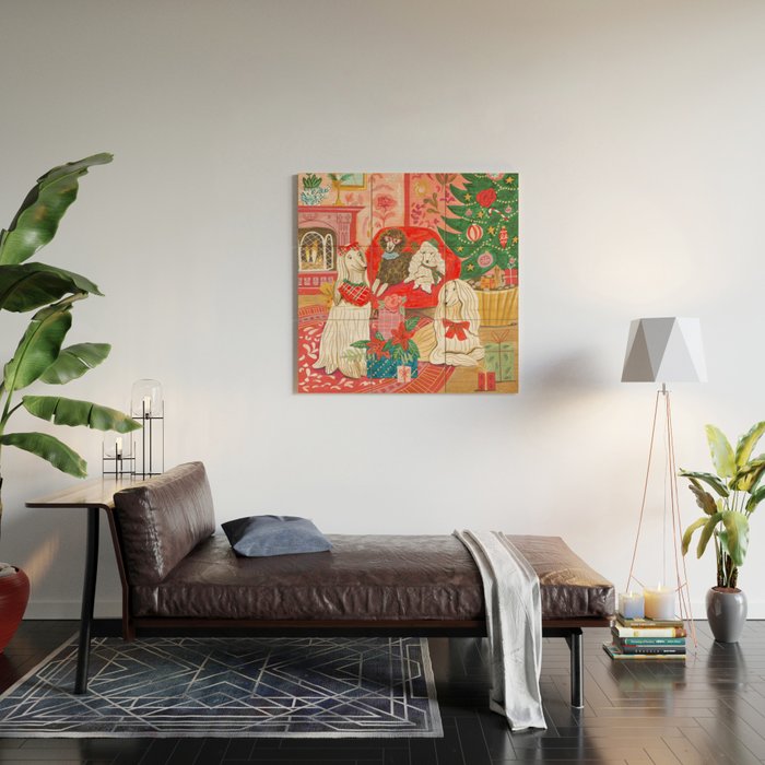 Dogs in cosy living room in bright colours Wood Wall Art Gallery Image 2