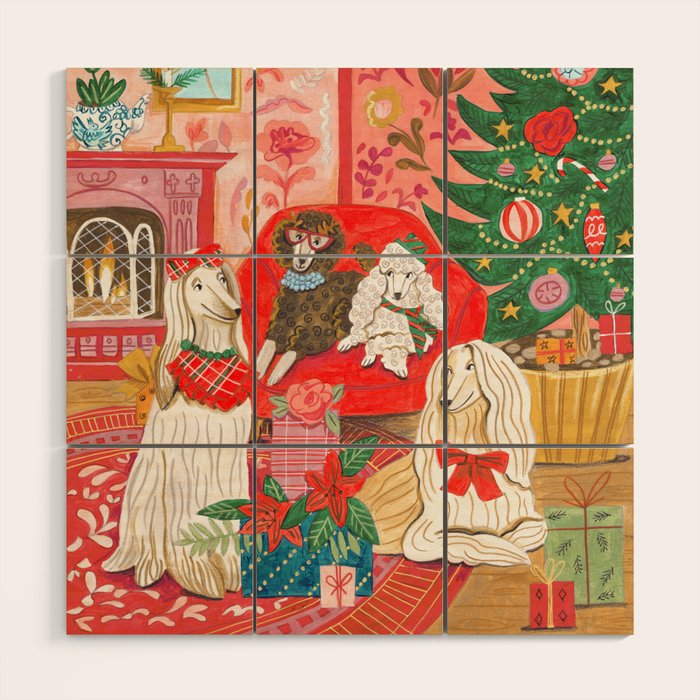 Dogs in cosy living room in bright colours Wood Wall Art Gallery Image 1