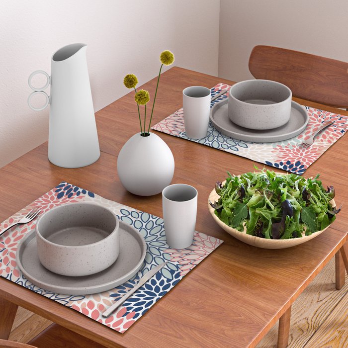 Festive, Floral Prints, Coral, Navy, Aqua Placemat Gallery Image 2