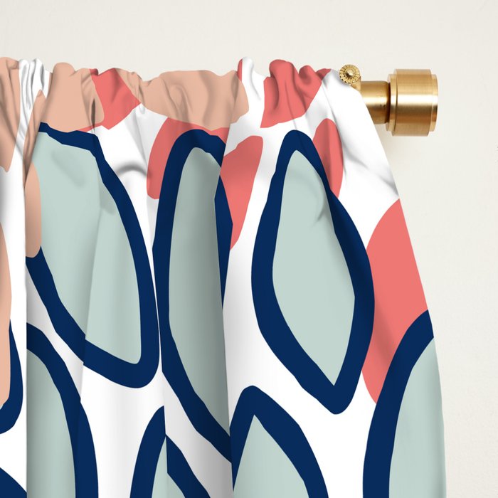 Festive, Floral Prints, Coral, Navy, Aqua Window Curtain Gallery Image 2