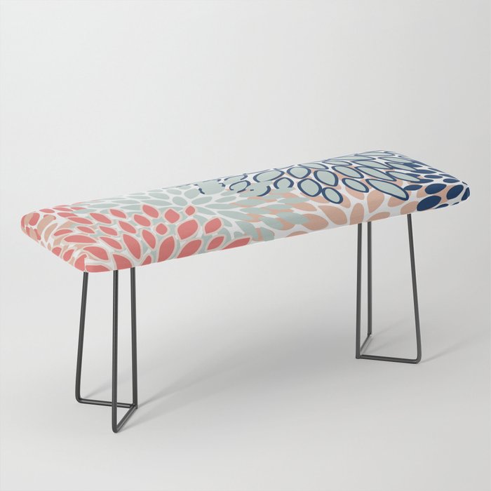 Festive, Floral Prints, Coral, Navy, Aqua Bench Gallery Image 1