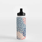Festive, Floral Prints, Coral, Navy, Aqua Water Bottle Gallery Image 2