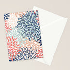Festive, Floral Prints, Coral, Navy, Aqua Stationery Card Gallery Image 2