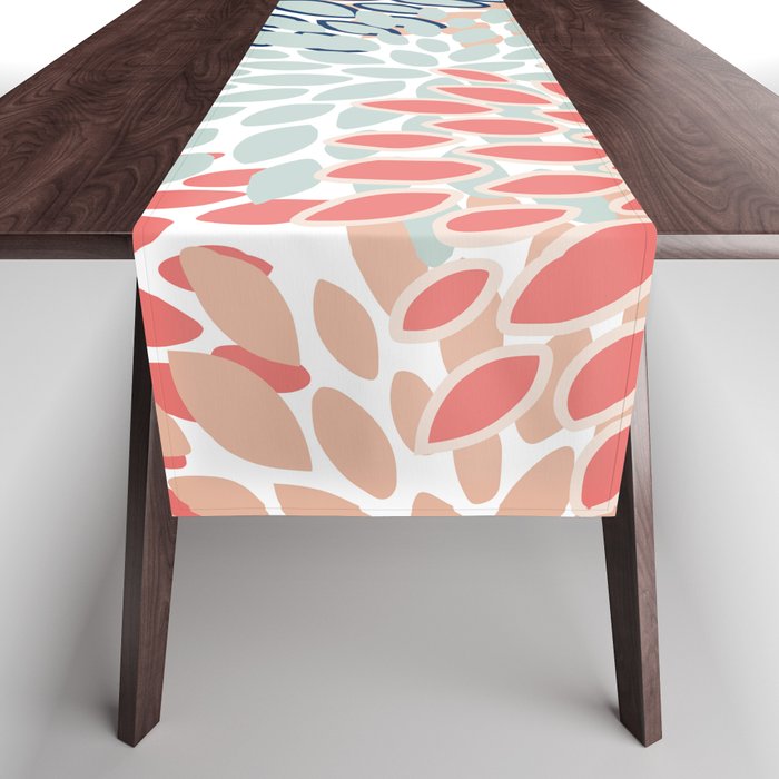 Festive, Floral Prints, Coral, Navy, Aqua Table Runner Gallery Image 1
