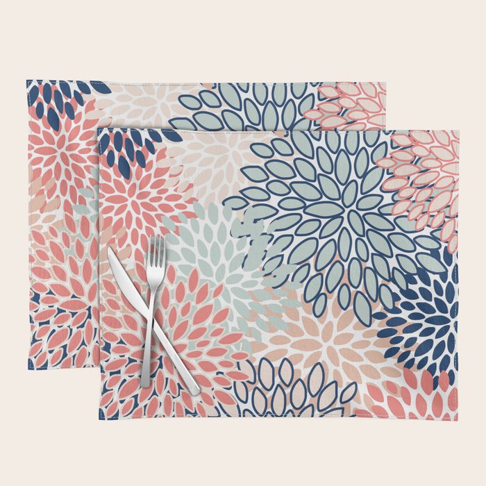 Festive, Floral Prints, Coral, Navy, Aqua Placemat Gallery Image 1