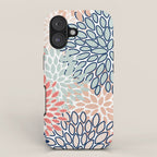 Festive, Floral Prints, Coral, Navy, Aqua iPhone Case Gallery Image 1