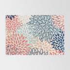 Festive, Floral Prints, Coral, Navy, Aqua Rug Gallery Image 2