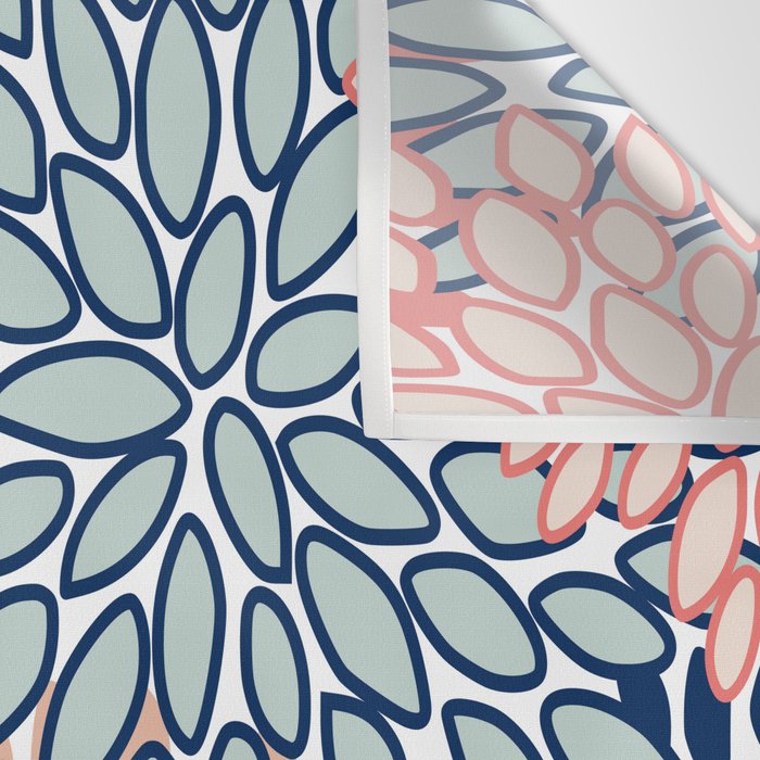 Festive, Floral Prints, Coral, Navy, Aqua Wall Tapestry Gallery Image 3