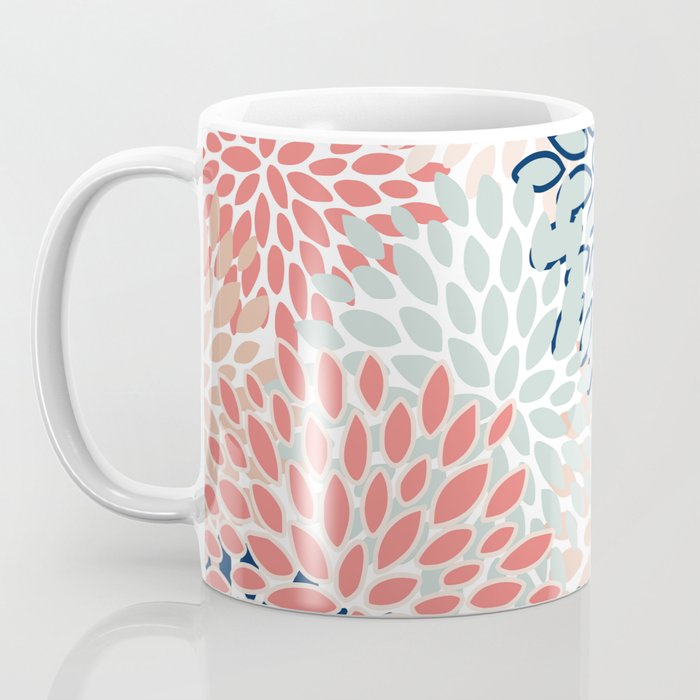 Festive, Floral Prints, Coral, Navy, Aqua Coffee Mug Gallery Image 3
