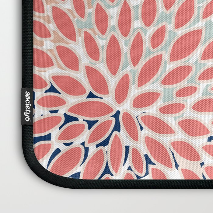 Festive, Floral Prints, Coral, Navy, Aqua Laptop Sleeve Gallery Image 3