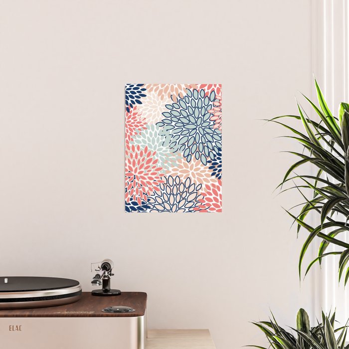 Festive, Floral Prints, Coral, Navy, Aqua Poster Gallery Image 2