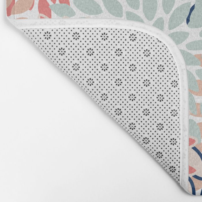 Festive, Floral Prints, Coral, Navy, Aqua Bath Mat Gallery Image 2