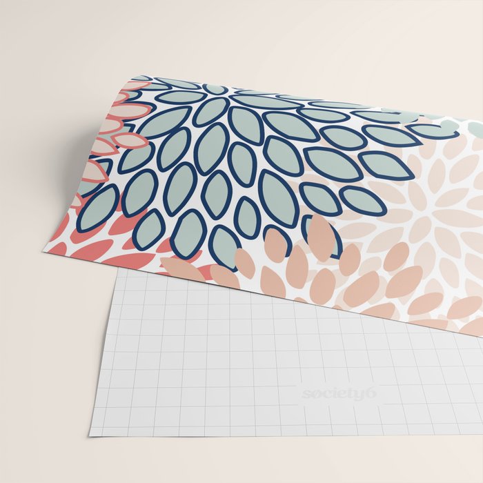 Festive, Floral Prints, Coral, Navy, Aqua Wrapping Paper Gallery Image 2