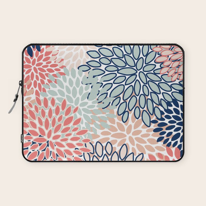Festive, Floral Prints, Coral, Navy, Aqua Laptop Sleeve Gallery Image 1