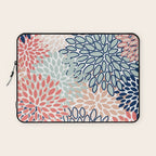 Festive, Floral Prints, Coral, Navy, Aqua Laptop Sleeve Gallery Image 1