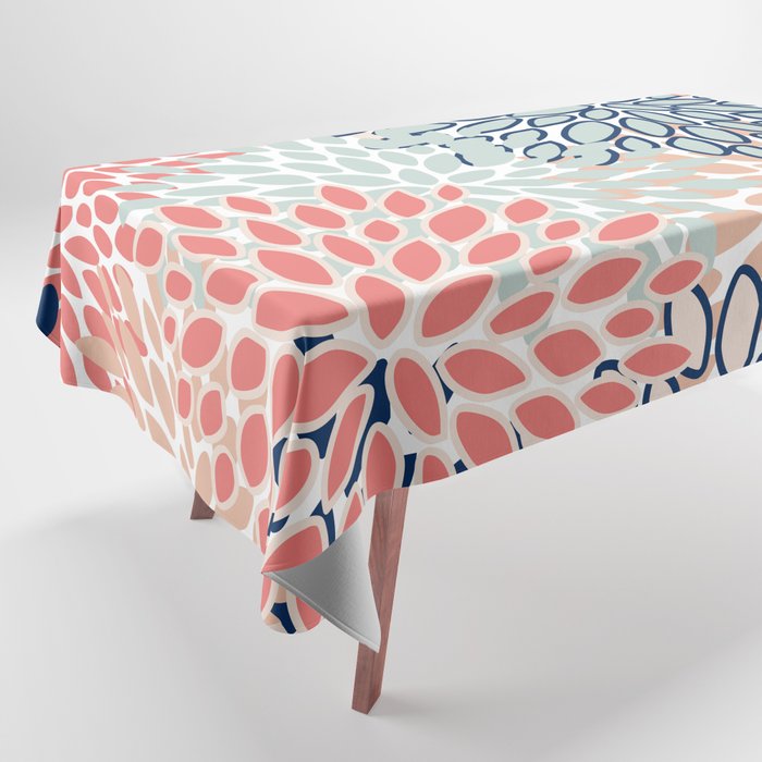 Festive, Floral Prints, Coral, Navy, Aqua Tablecloth Gallery Image 1