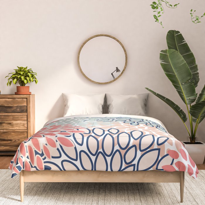 Festive, Floral Prints, Coral, Navy, Aqua Comforter Gallery Image 3