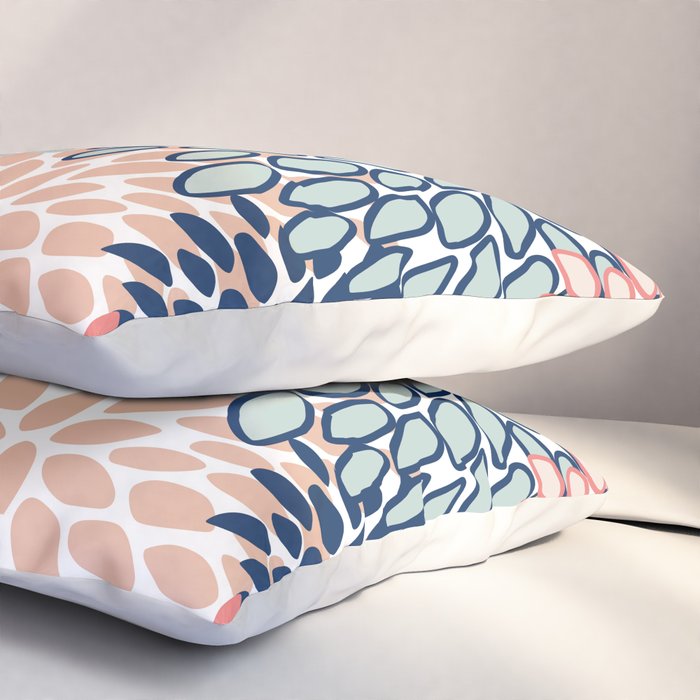 Festive, Floral Prints, Coral, Navy, Aqua Pillow Sham Gallery Image 3