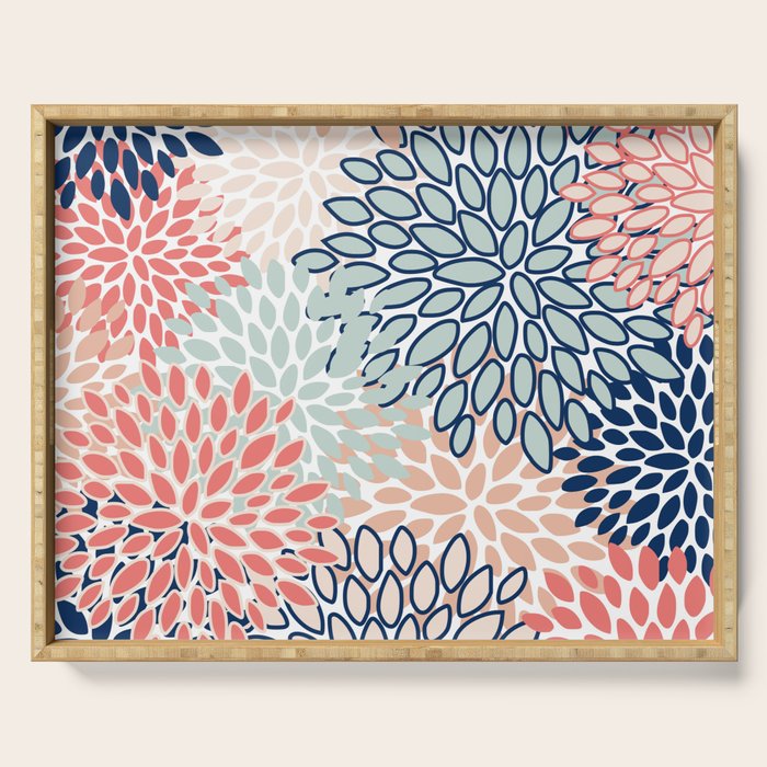 Festive, Floral Prints, Coral, Navy, Aqua Serving Tray Gallery Image 1
