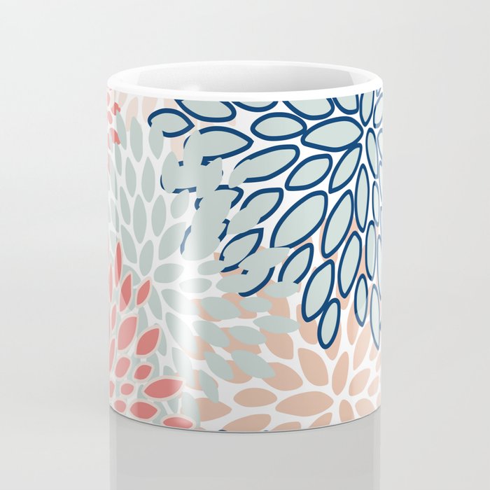 Festive, Floral Prints, Coral, Navy, Aqua Coffee Mug Gallery Image 4