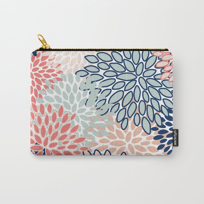 Festive, Floral Prints, Coral, Navy, Aqua Carry All Pouch Gallery Image 1