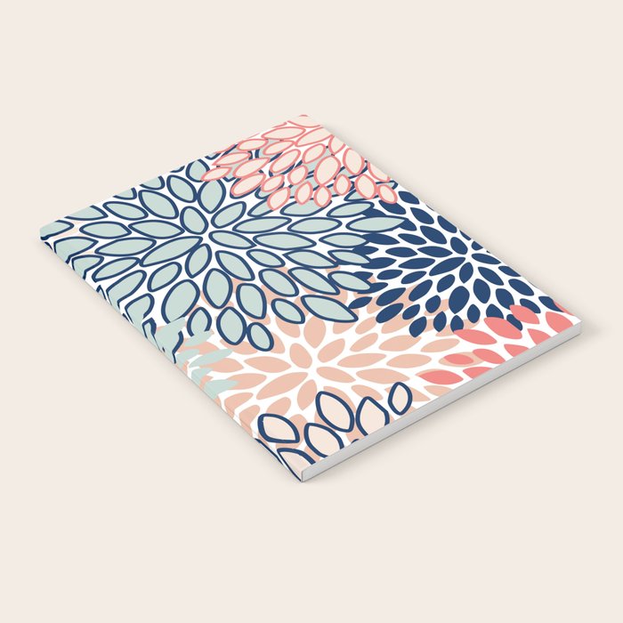 Festive, Floral Prints, Coral, Navy, Aqua Notebook Gallery Image 2