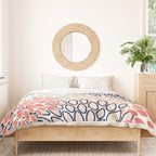 Festive, Floral Prints, Coral, Navy, Aqua Duvet Cover Gallery Image 3