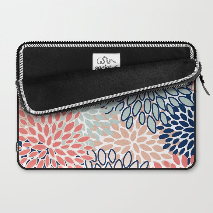 Festive, Floral Prints, Coral, Navy, Aqua Laptop Sleeve Gallery Image 2