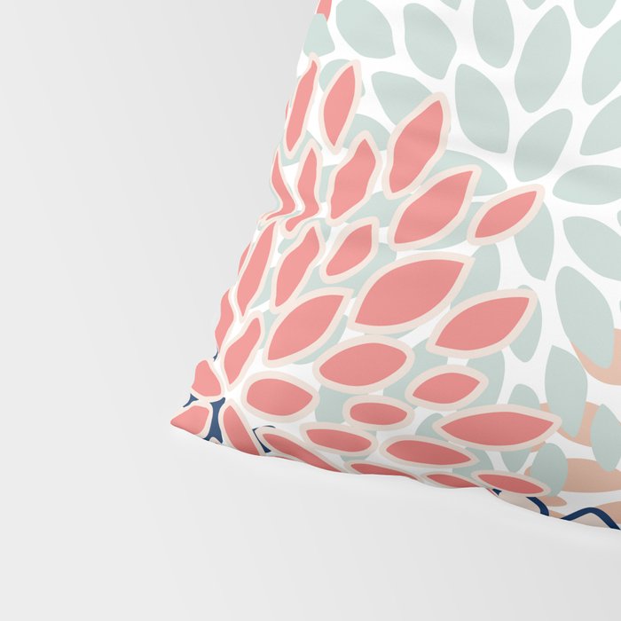 Festive, Floral Prints, Coral, Navy, Aqua Pillow Sham Gallery Image 4