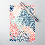 Festive, Floral Prints, Coral, Navy, Aqua Wrapping Paper Gallery Image 1