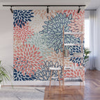 Festive, Floral Prints, Coral, Navy, Aqua Wall Mural Gallery Image 1