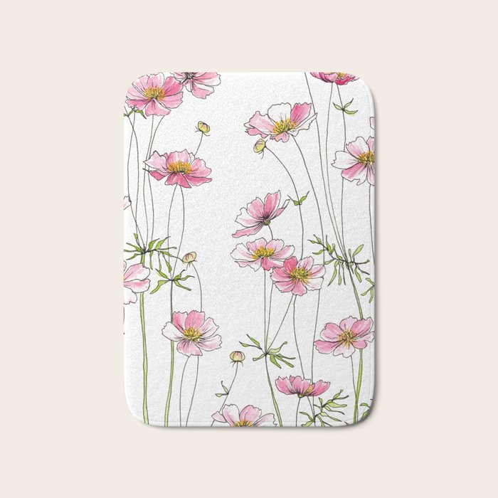 Pink Cosmos Flowers Bath Mat Gallery Image 1