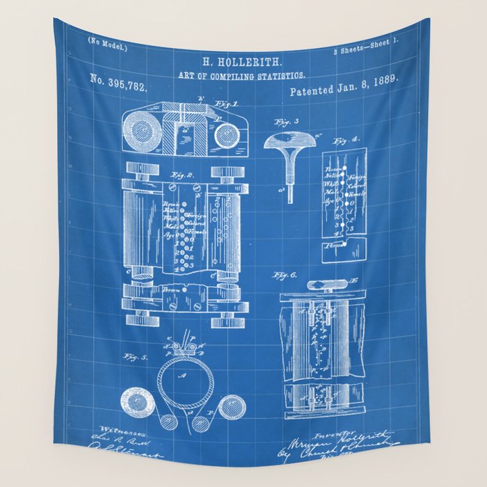 First Computer Patent - Technology Art - Blueprint Wall Tapestry Gallery Image 1