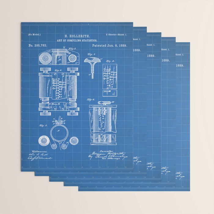 First Computer Patent - Technology Art - Blueprint Wrapping Paper Gallery Image 3