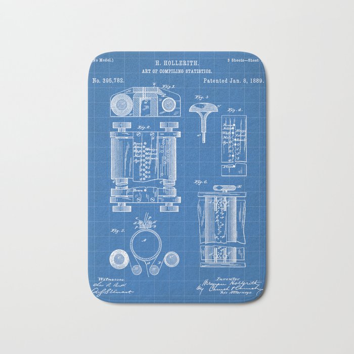 First Computer Patent - Technology Art - Blueprint Bath Mat Gallery Image 1